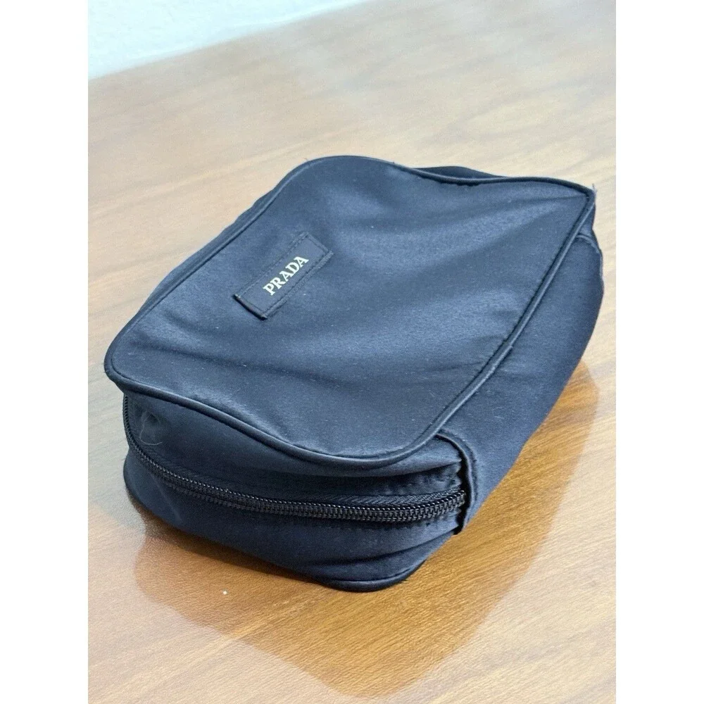 Prada Navy Blue Satin Pouch Cosmetic Bag Authentic Preowned